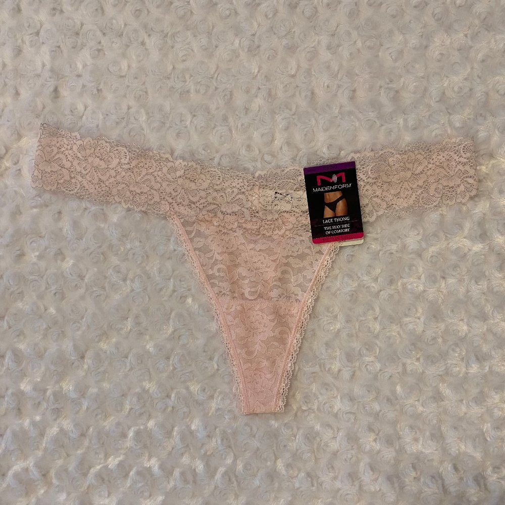 Maidenform Ladies Plus All Over Lace Thong Panty - Pink/Silver - 9/2X - Picture 3 of 10